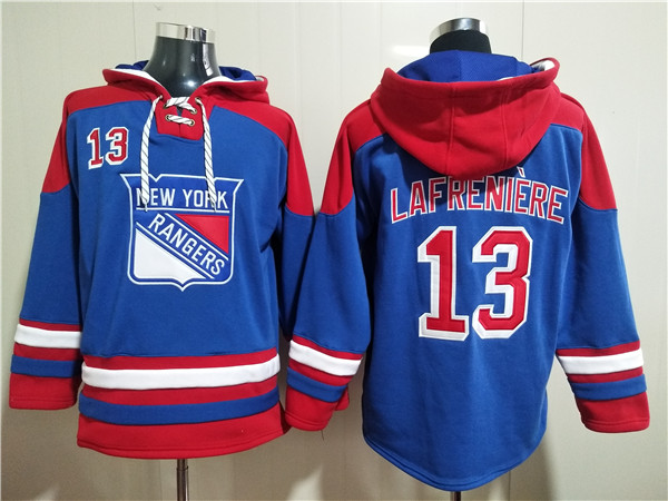 Men's New York Rangers #13 Alexis Lafreni??re Blue Ageless Must-Have Lace-Up Pullover Hoodie